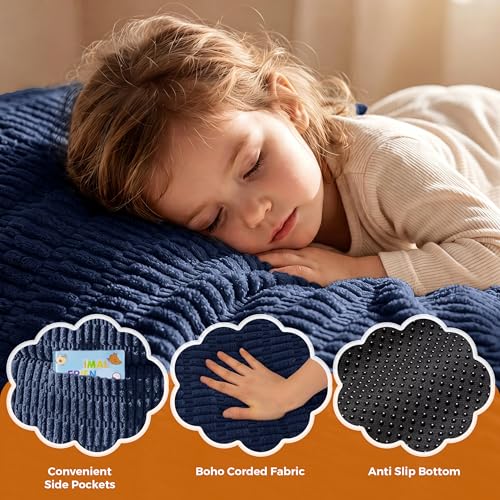 Image of MAXYOYO Kids Bean Bag Chair, Stuffed Toddler Bean Bag Sofa with Filler | Bean Bag Chair for Boys and Girls, Boho Striped Fabric Lazy Sofa with Pocket Floor Chair for Gaming, Reading, Navy