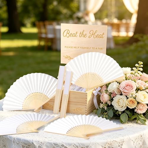 Aodaer 60 Pcs White Hand Fans Paper Wedding Fans...