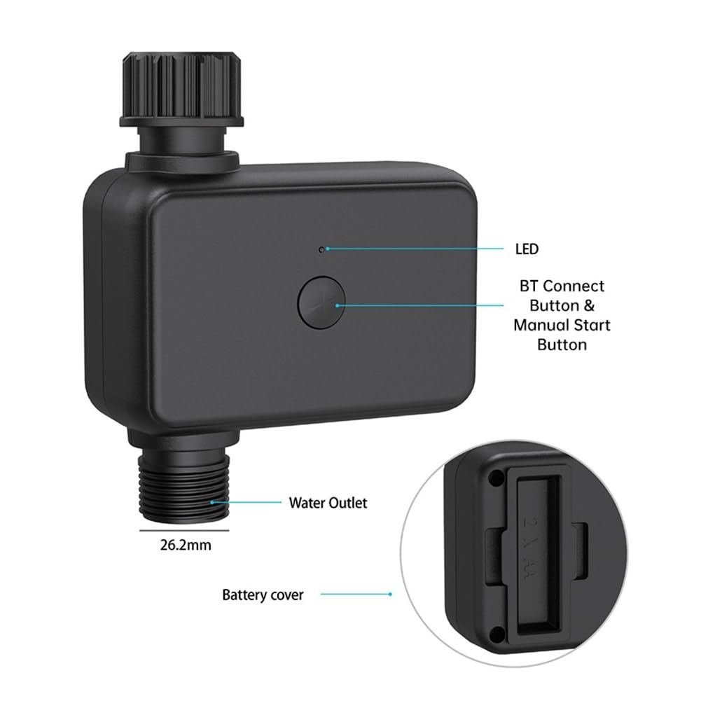 Válvula de Riego Inteligente Bluetooth para Jardín con Temporizador, Control Remoto, Filtro Lavable y Aspersor Temporizado