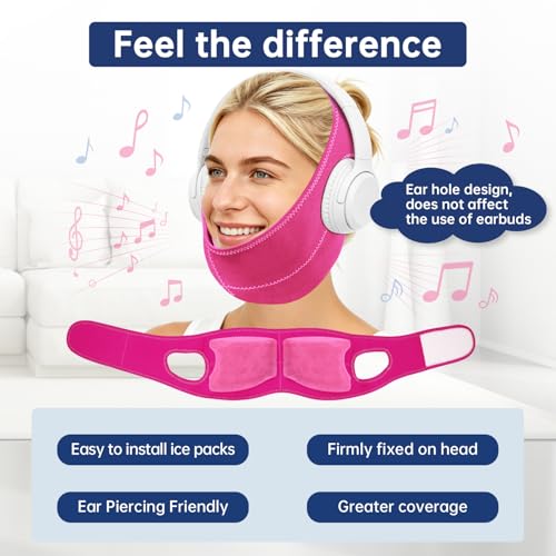 Image of Wisdom Teeth Ice Pack Head Wrap Jaw Face Ice Pack with 4 Gel Packs for Wisdom Teeth Removal Extraction Toothache Pain Relief Facial Oral Surgery TMJ Tonsillectomy Recovery (with Ear Hole-Rose Pink)
