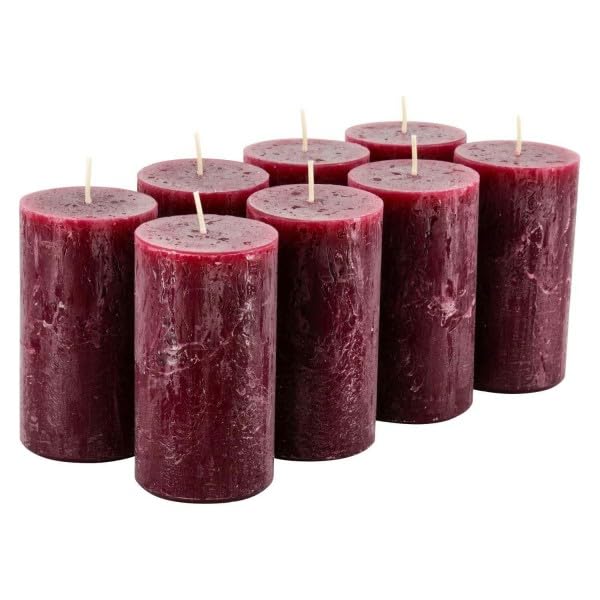 Rustic Pillar Candles - Pack of 8 - Wax Candles/Rustic Candles/Advent Candles Christmas (Old Red, Standard: Height 11 cm/Diameter 6 cm)