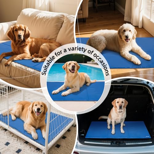 Ownpets 120x80CM große Kühlmatte für Hunde/Katzen, Kühlkissen, Kühl Hundedecke, Ungiftiges Kaltgelpad, Selbstkühlende Matte, Blau (XXL, Kein Muster)