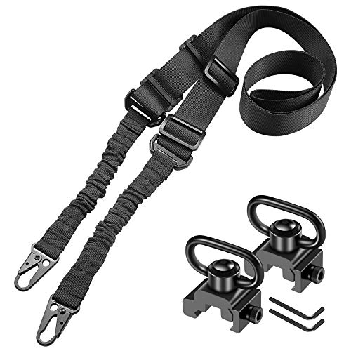 Fangoss 3-In-1 Two Point Sling With 2 Pack Picatinny Qd Sling Swivel Mounts, 2M Extra Long 2 Point Traditional Sling With Adjustable Shoulder Strap & Larger Metal Hook For Outdoors (A) #TOP6