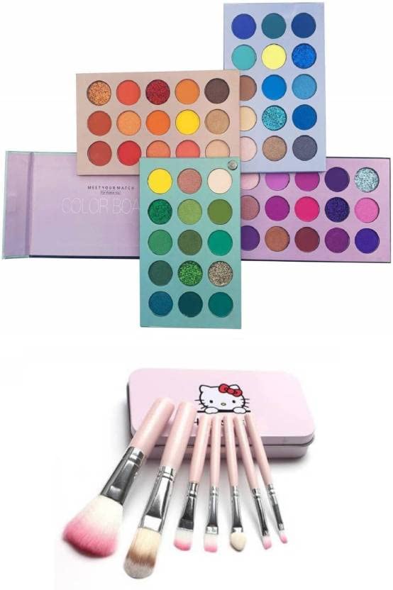 VELORA Eyeshadow Palette (Compact Powder,blusher & Lip Gloss) With Set of 7 Black Professional Makeup Brushes With Storage Box (8 Items in the Set)