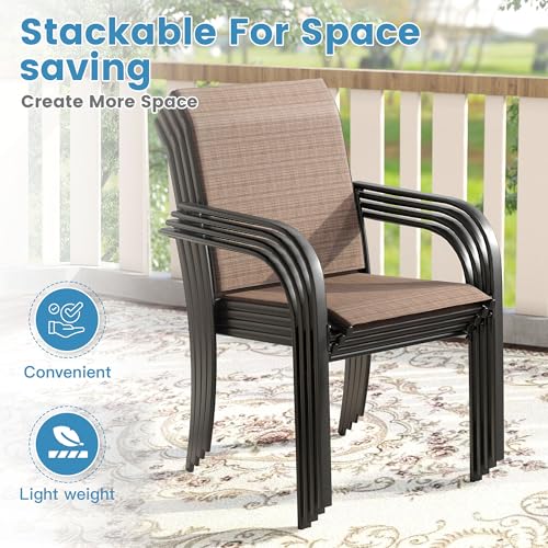 Image of DIFY Patio Dining Chairs Set of 4, Stackable Outdoor Metal Chairs for Garden, Porch and Lawn, Brown
