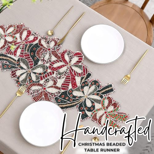 CLEENTABLE Christmas Beaded Table Runner 13x36 - Handcrafted Beaded Table Ruuners, Perfect for Weddings, Festive Celebrations, Dining Tables, Home Décor, and Everyday Use (Red White) by CLEENTABLE - Used condition - Image 5