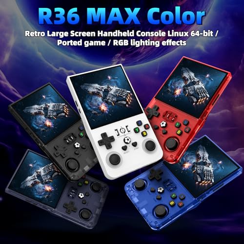 Image of R36MAX Retro Gaming Console, Retro Handheld Games Console with 64GB TF Card, 4.0 inch IPS HD Screen Video Game Consoles, Portable Hand Held Open Source Linux System, 4000mAh Battery,Transparent Blue
