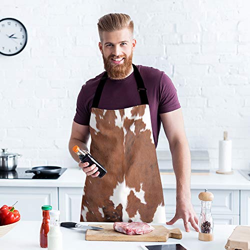 Moslion Cowhide Apron 31X27 Inch Leopard Farm Animal Tri Color Brown Cow Kitchen Chef Waitress Cook Aprons Bib With Adjustable Neck For Women Men Girls #TOP2