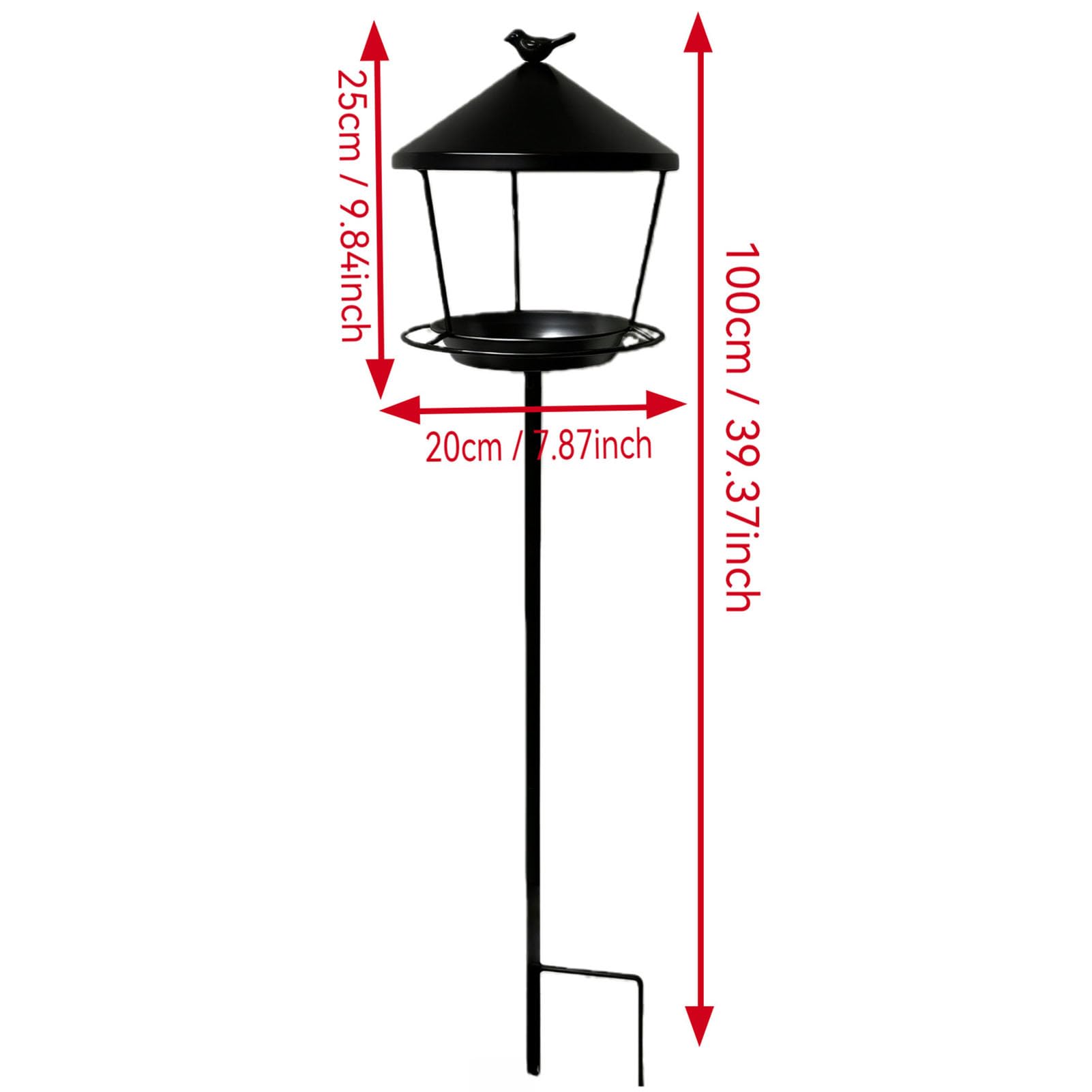Comedero para pájaros con Soporte y Anillo de Hierro para Clavar en el Suelo, comedero Anti-Desperdicio para Aves Silvestres, comedero Colgante de Hierro Forjado,Negro,100 x 25 x 20 cm