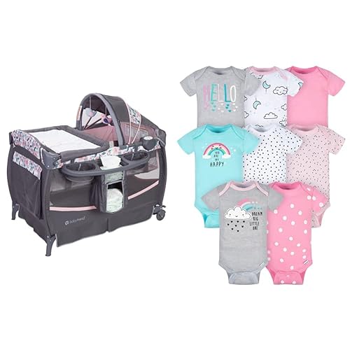 Baby Trend Deluxe II - Mameluco de manga corta, Bluebell, 41 x 47 x 22 pulgadas (paquete de 1) y Gerber Baby - Paquete de 8 mamelucos de manga