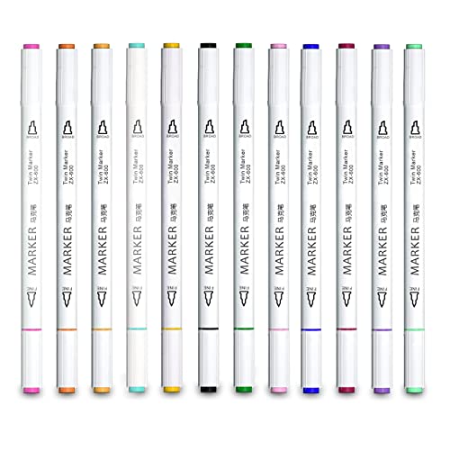 Image of Lakeer Alcohol Markers, Dual Tip Fine and Broad Chisel, Pack of 12 Assorted Colours with Plastic Carrying Case, Ideal for Sketching, Painting, Anime, Manga and Illustration