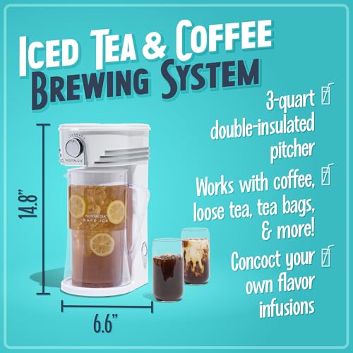 Image of Nostalgia 3-Quart Iced Tea & Coffee Brewing System With Double-Insulated Pitcher, Strength Selector & Infuser Chamber, Also Perfect For Lattes, Lemonade, Flavored Water, White