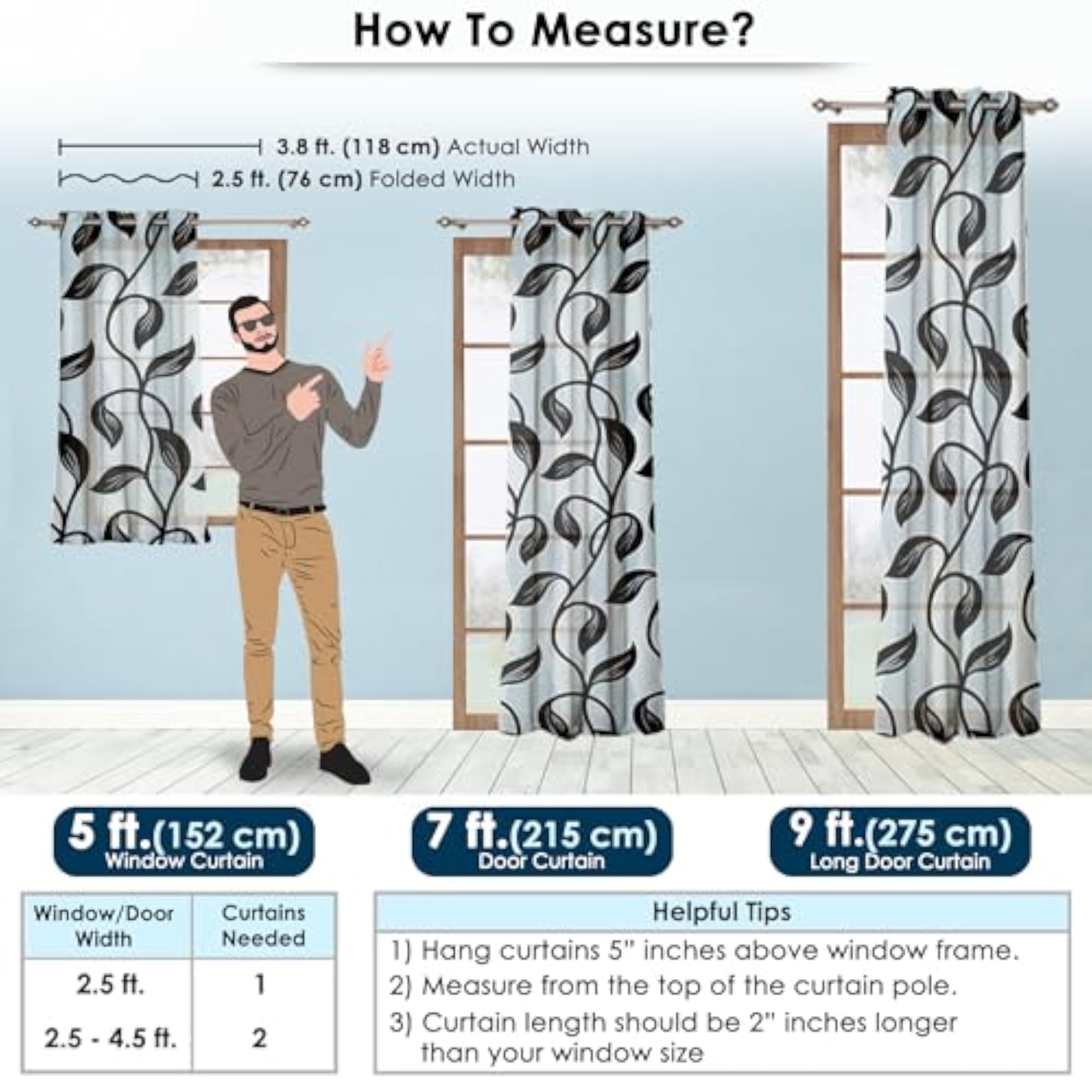 Window Curtains 5 Feet Long Set of 10, Floral Design