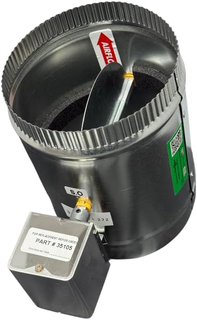 DuroZone 8-Inch Power Close, Spring Open HVAC Motorized Damper – Normally Ships Same Day, Convertible to Power Close, Spring Open – 24V AC, 5-Year Warranty