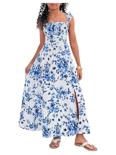 Floerns Girl's Floral Ruffle Sleeveless Cami Dresses Slit Flare Hem Long Dress