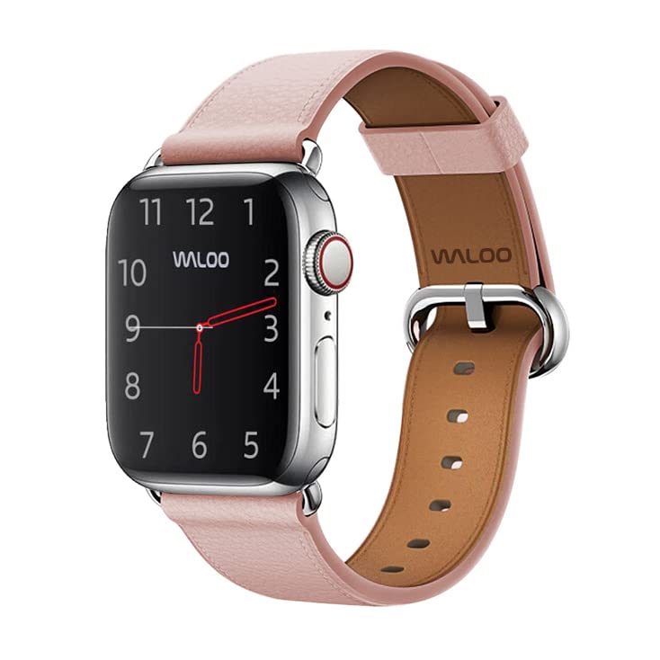WALOOGenuine Classic Leather Replacement Watch Band Compatible With Your Apple Watch Series 8/7/6/5/4/3/2/1/SE Fits Sizes 38mm/40mm/41mm/42mm/44mm/45mm