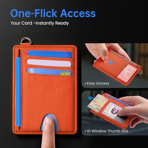 Image of Mayski Slim Wallet, Credit Card Holder for Women, Minimalist Front Pocket RFID Blocking Card Cases, Small Wallet Women Men(Lichee Orange)