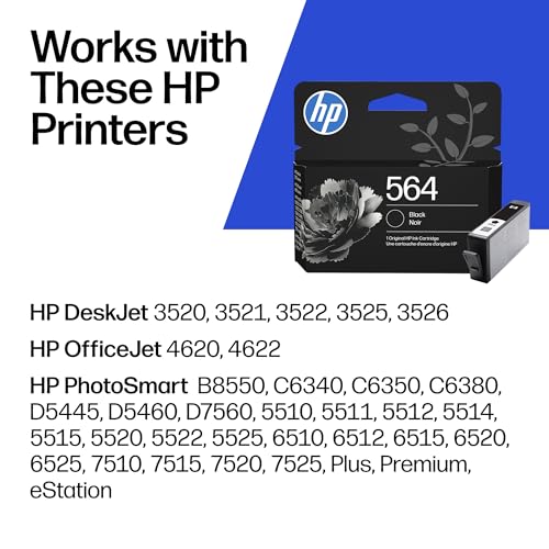 Image of HP 564 Black Ink Cartridge | Works with DeskJet 3500; OfficeJet 4620; PhotoSmart B8550, C6300, D5400, D7560, 5510, 5520, 6510, 6520, 7510, 7520, Plus, Premium, eStation | CB316WN