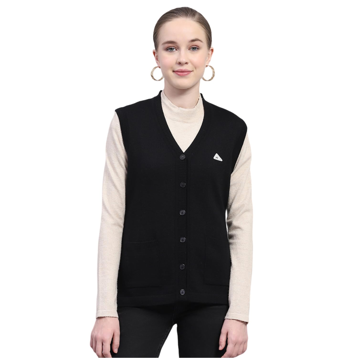 monte carlo Womens Solid Black V Neck Sleeveless Cardigan-picture-25