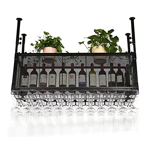 Support pour verres et étagère à vin suspendue réglable en acier - 2