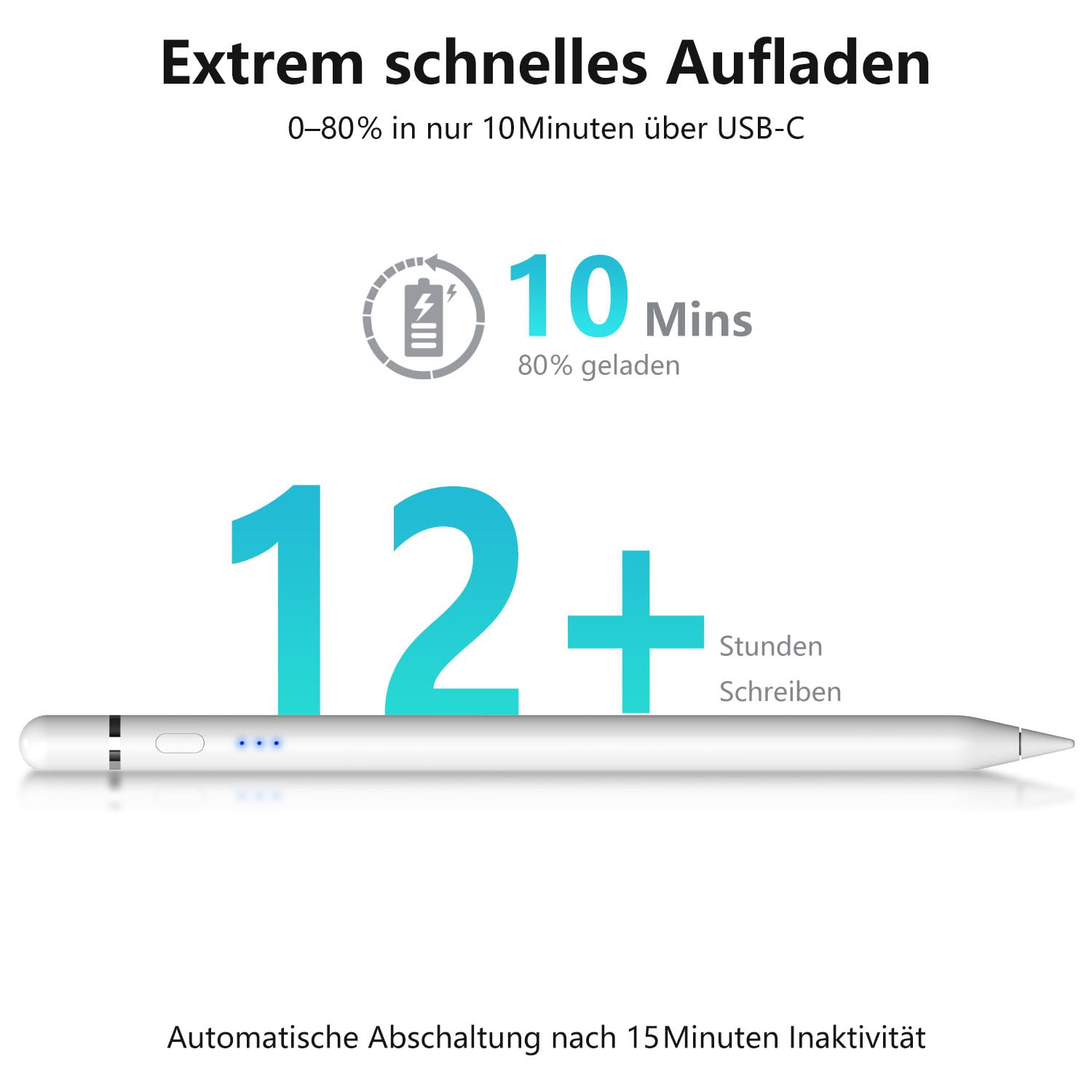 Pencil 1. Generation für Apple iPad, iPad Stift Mit Magnetische drahtlose Aufladung &Neigungssensitivität und Palm Rejection, Pencil USB C für iPad A16 11-6, Air 7/6/5/4/3, Pro M4/M3/M2, Mini 5/6