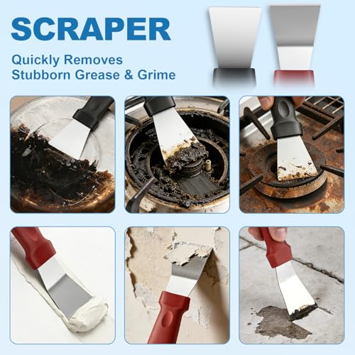 Image of 11Pcs V-Shaped Grout Cleaning Brush Set, with Stiff Bristles Crevice Cleaning Brush and Steel Scraper, Deep Cleaning Supplies for Cleaning Bathrooms, Kitchens, Tiles and Windows