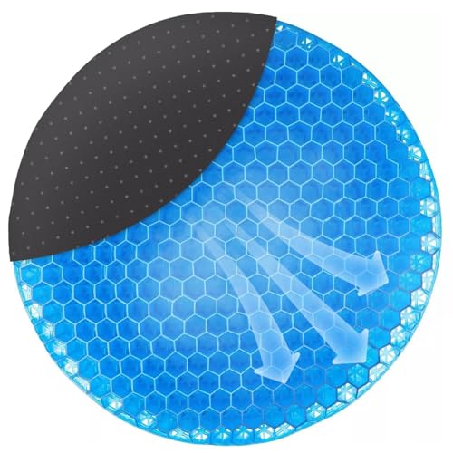 GEEZY Round Honeycomb Gel Seat Cushion 40cm - Black Non Slip Cover, Orthopaedic Waffle Design, Coccyx Groove, Cooling Support - Gel Support Cushion for Chair, Car, Travel or Office Sitting Comfort