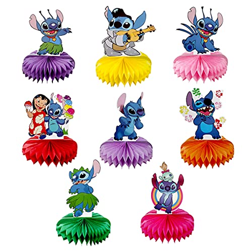 Lilo and Stitch Honeycomb Centerpieces, Stitch 3D Table Decorations, Double Sided Stitch Table Toppers for Lilo and Stitch Party Supplies Decorations for Kids(Set of 8)