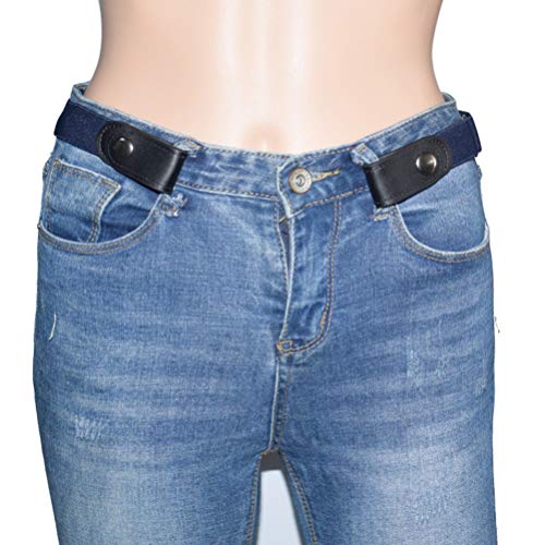 Cinto elástico unissex sem fivela, sem fivela, confortável, invisível, Azul marinho + Bege, 90 cm