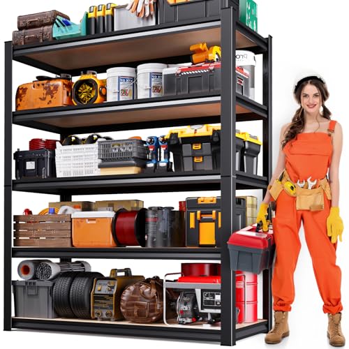Image of 79 inchH Garage Shelving-2050 lbs 5 Tier Storage Shelves,Adjustable Heavy Duty Metal Shelving Unit and Storage Large Rack,Utility Steel Shelf for Warehouse Industrial Pantry Basement -79 inchx45 inchx21 inch,Black