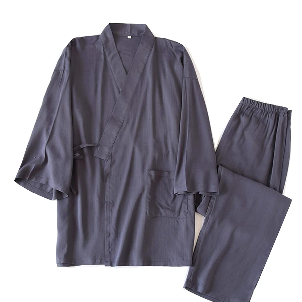 Men's Color12 Un-Brand Japanese Kimono Double Gauze Cotton Pajamas Suit Plus Size Zen Clothing Taoist Clothing (Size Xl, A2)