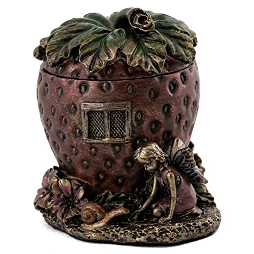 Top Collection Strawberry Jewelry House Holder - Cute Fairy Accessory Trinket Box in Premium Cold Cast Bronze - 2.5-Inch Collectible Fantasy Storage Organizer Figurine
