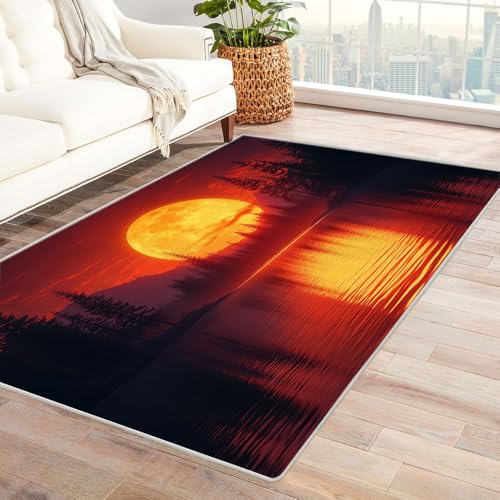 Tapis motif soleil couchant orange brûlé avec tissage plat 60x90