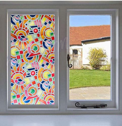 Image of WISDOM Color Geometry Pattern Window Glass Frosted Film 24x60 Static Cling Window Glass Sticker