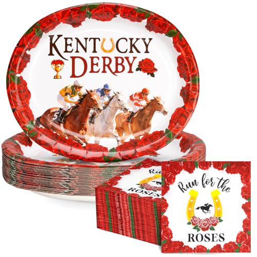 50 Count Derby Paper Plates and Napkins 10 x 12.5 Derby Oval Plates Set
