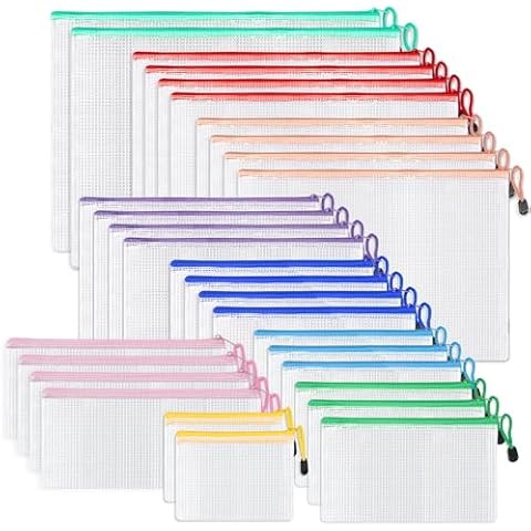 wegoup 30 Pcs Mesh Zipper Bags, 9 Colors Mesh Zipper Pouch Bags, 9 Sizes Waterproof Plastic Mesh Bag, Zipper Pouches for Organizing, Multipurpose for Home Organize, School, Office and Travel Storage Cover