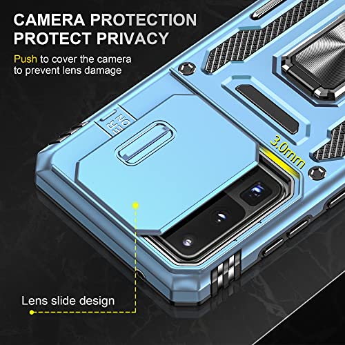 Image of Slide Camera Cover with Ring Holder Mobile Phone Case Cover for Samsung Galaxy S20 Ultra (Blue)