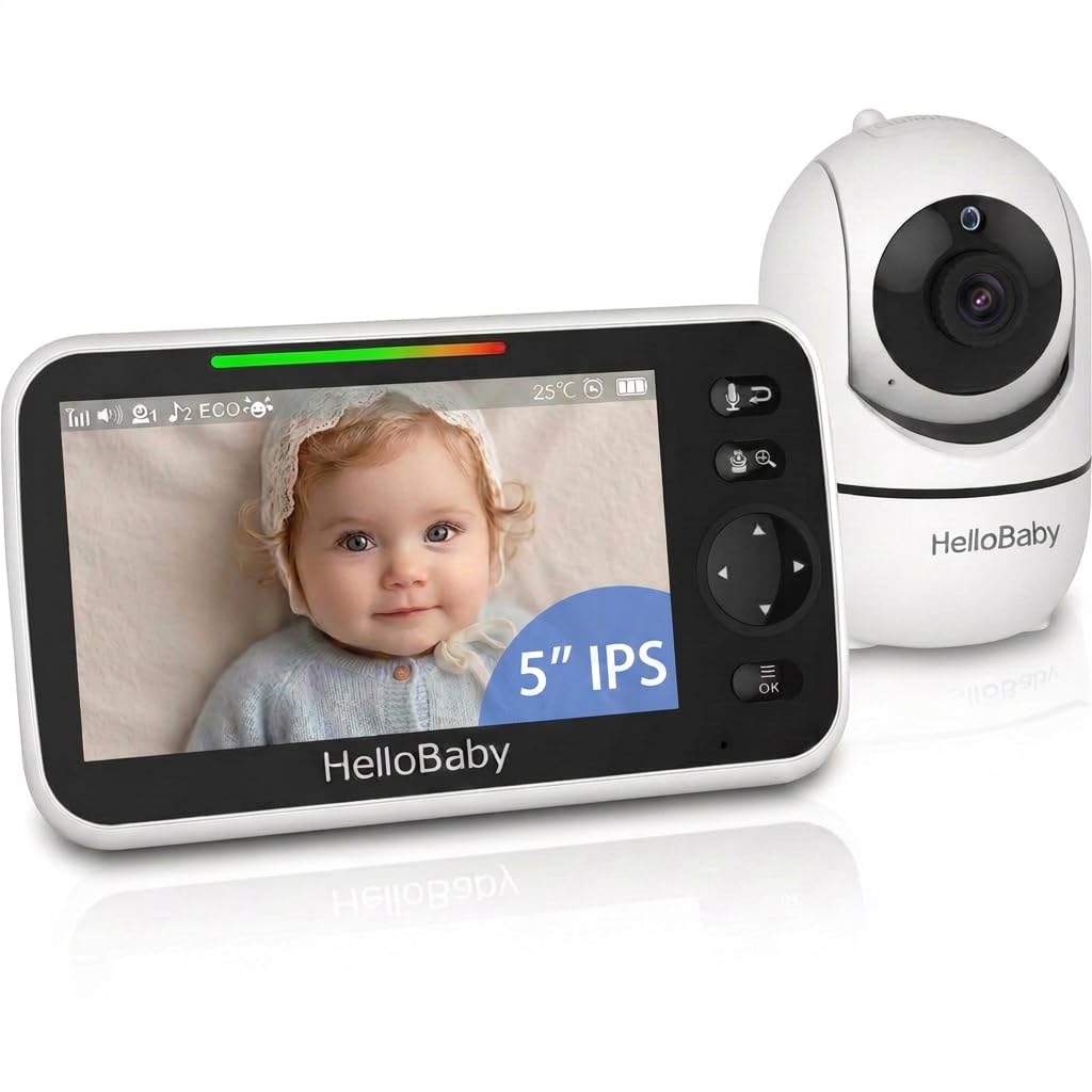 HelloBaby Babyphone avec caméra, sans WiFi, 5" IPS, HB6550, 3500 mAh | Caméra filaire, Rotation à 355°, Zoom inclinable à 120°, Audio bidirectionnel