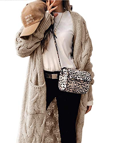 ZIWOCH Women's Long Cardigan Coats Cable Knit Casual Open Front Long Sleeve Loose Sweater with Pockets2