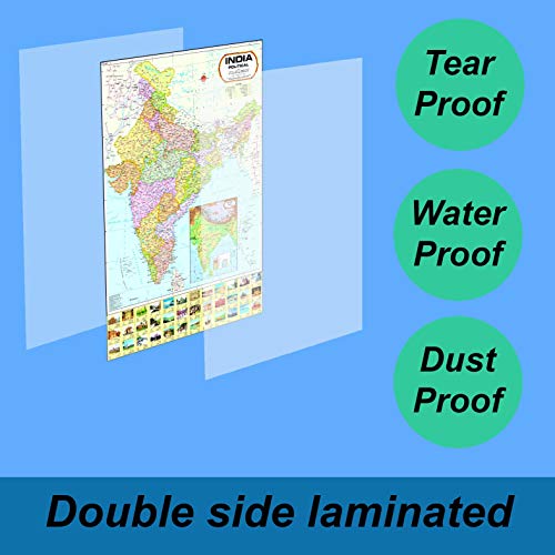 Image of India Map & World Map Combo | LAMINATED | Size : 70 X 100 cm | India Map | World Map | Tear-Resistant, Waterproof, Adhesive Back Strips