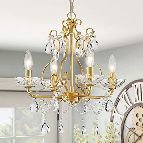 WUZUPS Candelabro de vela de cristal colgante Lámpara de techo empotrada Accesorio de iluminación moderno para dormitorio, pasillo, bar, cocina, baño, H 36 x W 41, oro, base E14