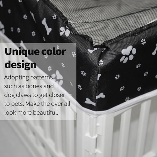 Image of PJYuCien Playpen Top Cover for 36'' Width 4 Panel Pen, Black Paw | More Peace of Mind, More Safe, and Reduce Mess, Suitable for Puppy, Duck, and Other Small Animals,Adhesive Tape Connect