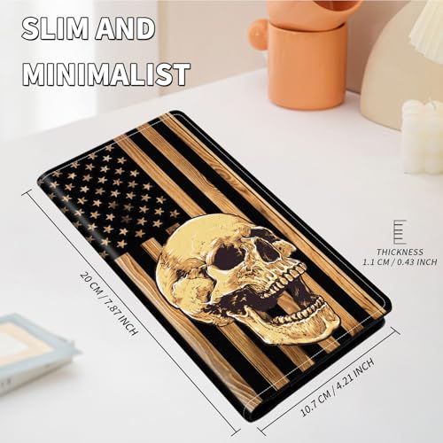 Wallet Women Ultra Slim Thim PU Leather Womens Wallet RFID Blocking Credit Card Holder Bifold Long Ladies Billfold, Flag Skull2