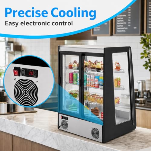 Image of 5.2 Cu.Ft Commercial Countertop Display Refrigerator, Glass Door Merchandiser with LED Lighting, Adjustable Shelves, Anti-Fog, Fast Cooling for Bakery, Cafe, Restaurant