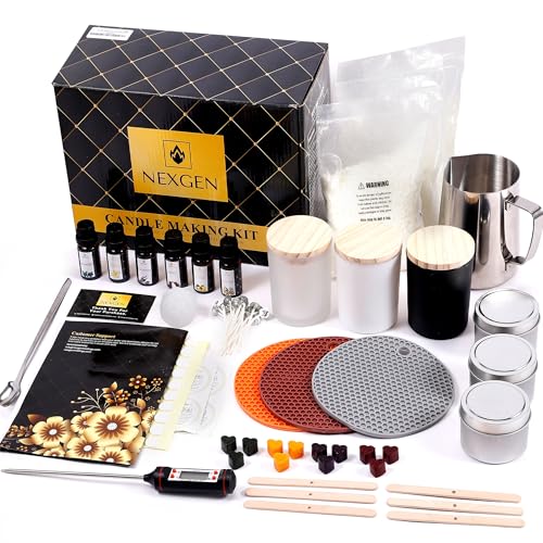 NexGen Soy Wax Candle Making Kit for Adults w/ 20+ Candle Making Supplies - Includes Melting Pot Wicks Jars Soy Wax Essential Oils Dyes & More - DIY Art & Craft Melt Set for Starters & Beginners