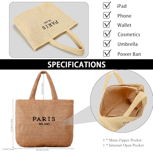Image of Large Straw Tote Bag Summer Straw Purse for Women Vacation Raffia Woven Beach Bags Handbag