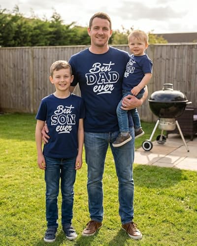 Image of Unique Baby Best Dad Ever and Best Son Ever Daddy and Me Matching Father's Day Shirts Set Navy