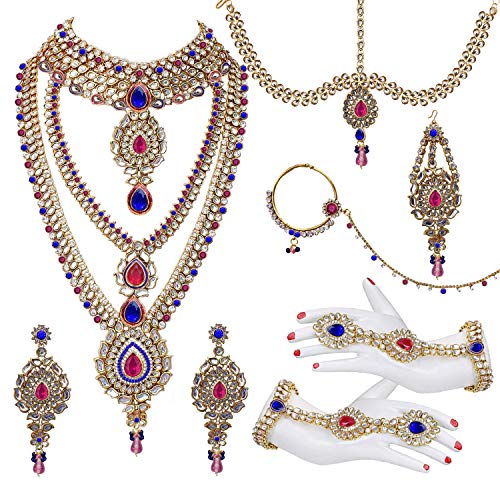 Image of Lucky Jewellery Designer Gold Plated Dulhan Bridal Jewelry Set 8 Pcs. for Girls & Women (3600-WZK-PARENT)