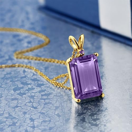 Gem Stone King 18K Yellow Gold Plated Silver Purple Amethyst Pendant Necklace For Women | 7.12 Cttw | Gemstone February Birthstone | Emerald Cut 14X10MM | With 18 Inch Silver Chain2