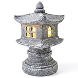 lanterne solari giapponesi, statua del giardino della pagoda, lanterne solari giapponesi, statua del giardino della pagoda alimentata, lanterna di pietra in resina per l'arredamento del patio del pra